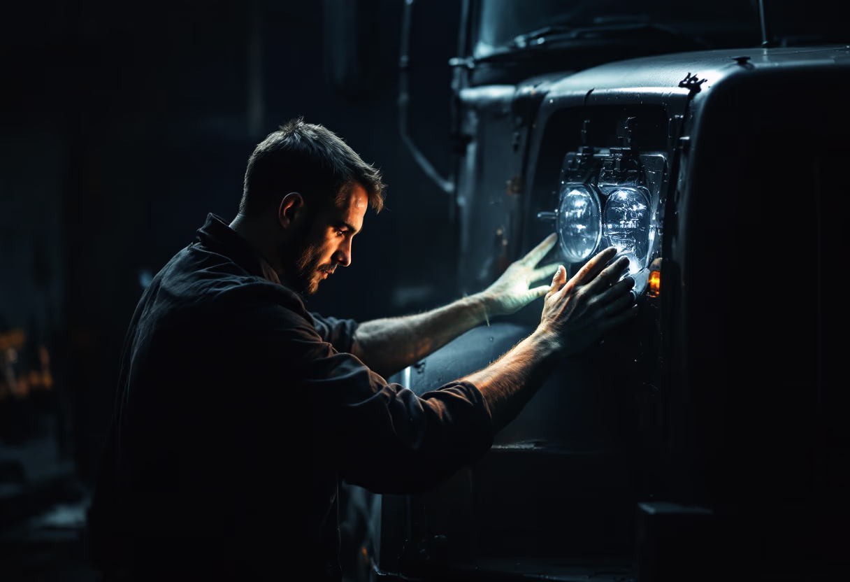 image of truck maintenance for a trucking company